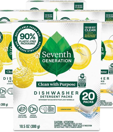 Seventh Generation Dishwasher Detergent Packs for Sparkling Dishes Free & Clear Dishwasher Tabs 45 Count, Pack of 2 (Packaging May Vary)
